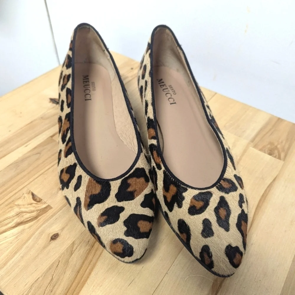 Vintage Sesto Meucci Pony Hair Leopard Print Flats Made in Spain Leather 9